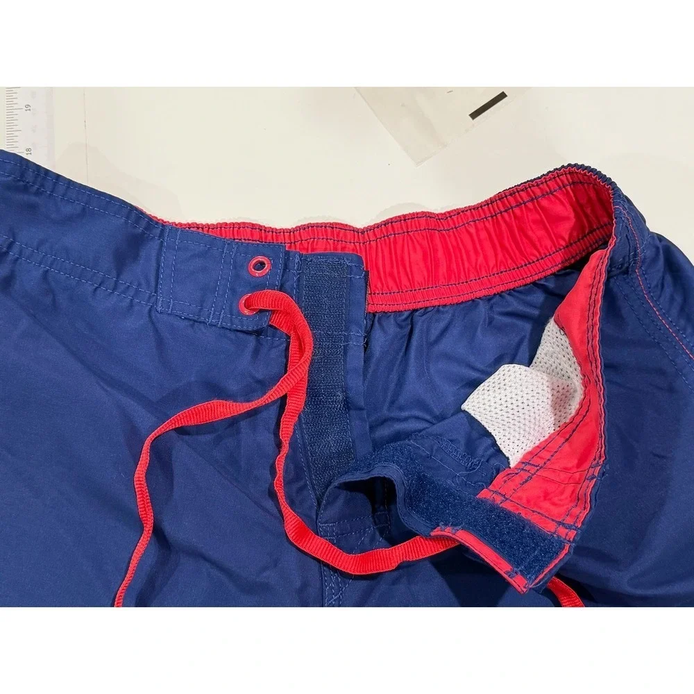 Johnnie-O Mens Navy Blue Red Contrast Swim Trunks Board Shorts Mesh Lining L